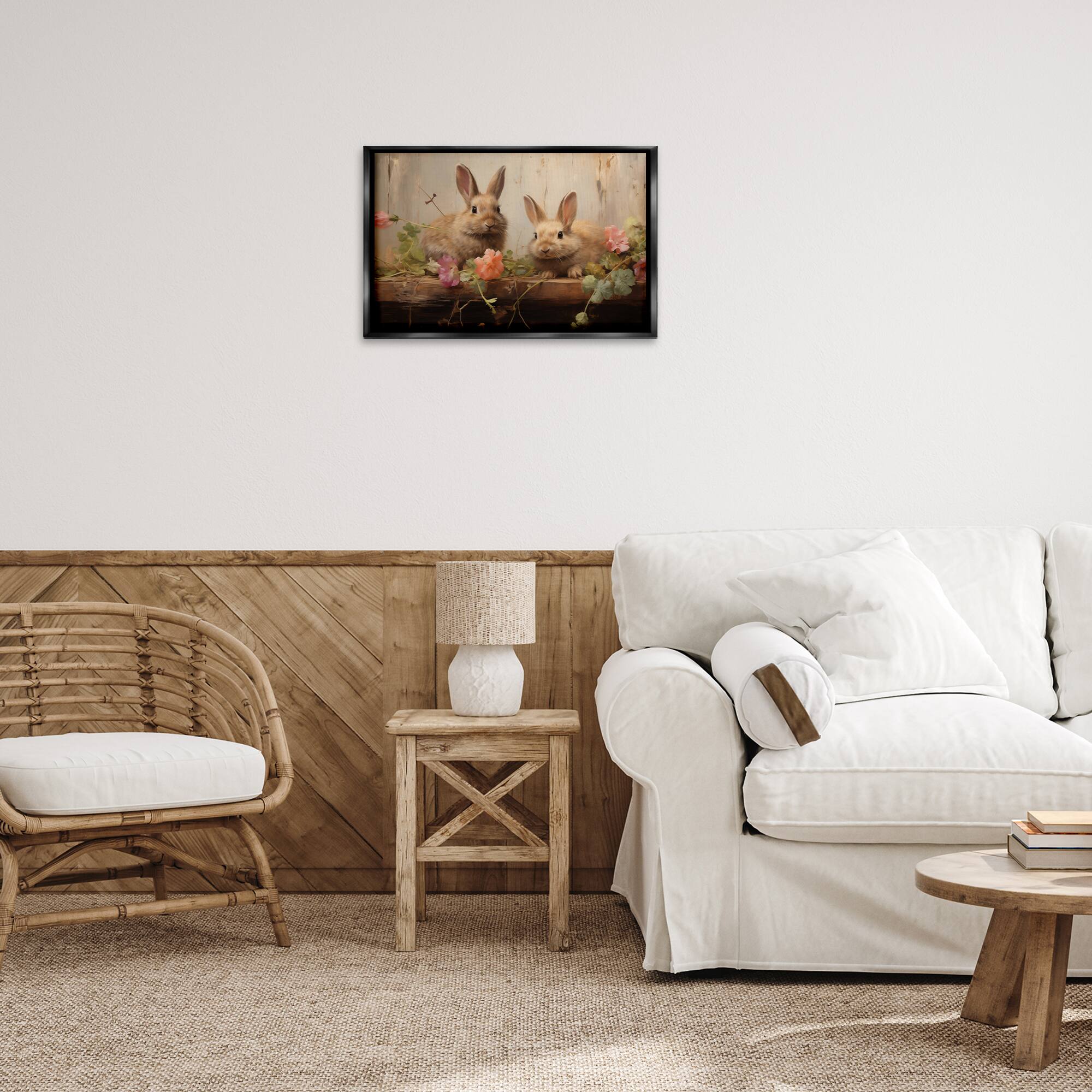 Stupell Industries Easter Bunnies with Garden Blooms Floating Frame Wall Art